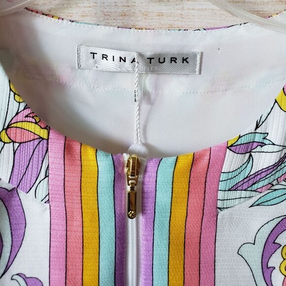 Trina Turk 100% Cotton Arboretum Zip Front Paisley Print Dress - Picture 8 of 12